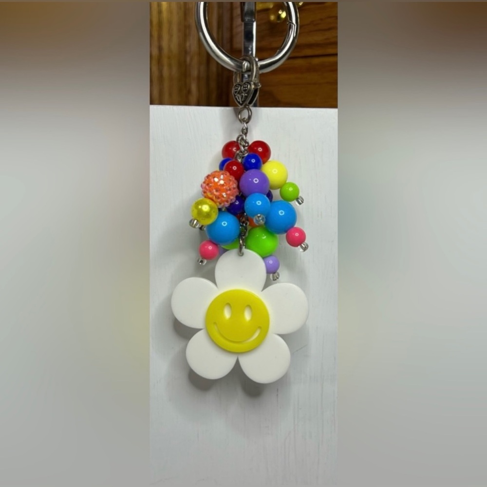 Smiley Face Flower Beaded Bag Charm